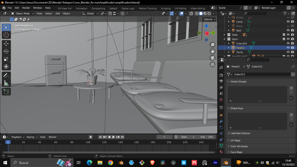 Salón con amplificador, sofás y planta